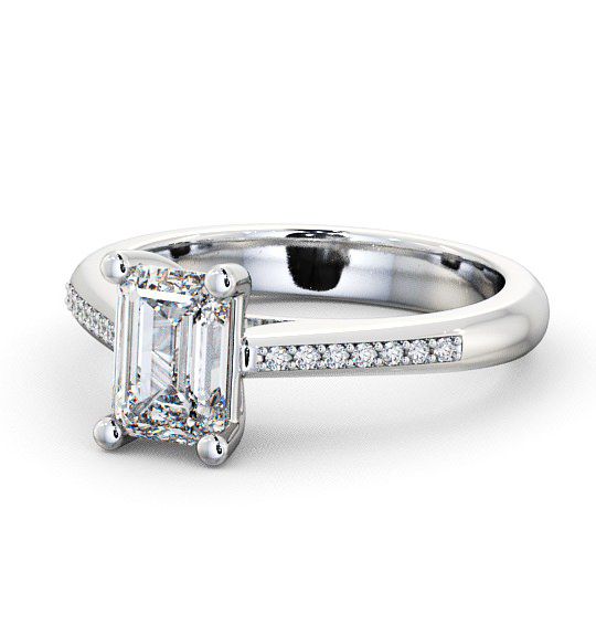  Emerald Diamond Engagement Ring Palladium Solitaire With Side Stones - Nairn ENEM6S_WG_THUMB2 