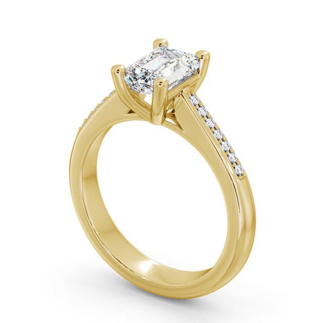 Emerald Diamond Engagement Ring 18K Yellow Gold Solitaire With Side Stones - Nairn ENEM6S_YG_SIDE