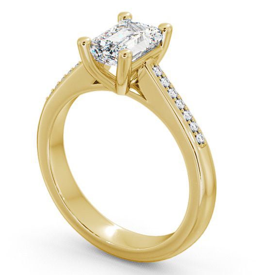 Emerald Diamond Classic 4 Prong Engagement Ring 9K Yellow Gold Solitaire with Channel Set Side Stones ENEM6S_YG_THUMB1