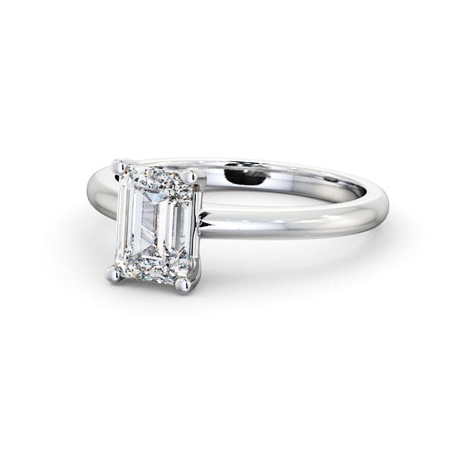 Emerald Diamond Engagement Ring 18K White Gold Solitaire - Lilley ENEM7_WG_FLAT