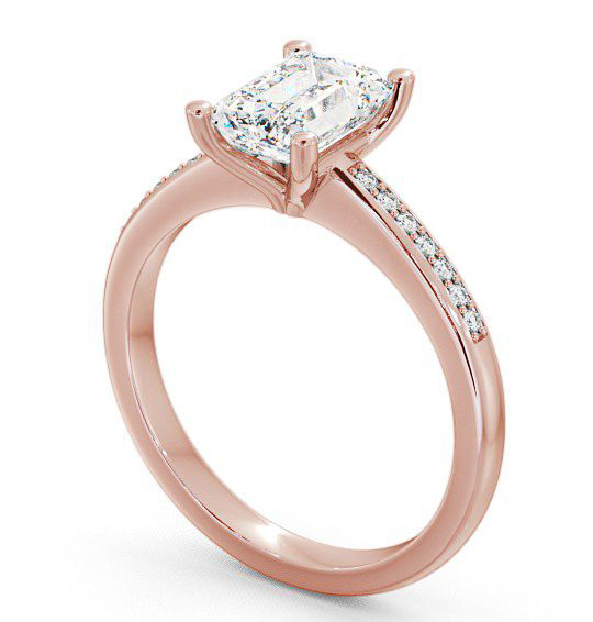 Emerald Diamond Sleek Design Engagement Ring 9K Rose Gold Solitaire with Channel Set Side Stones ENEM7S_RG_THUMB1 