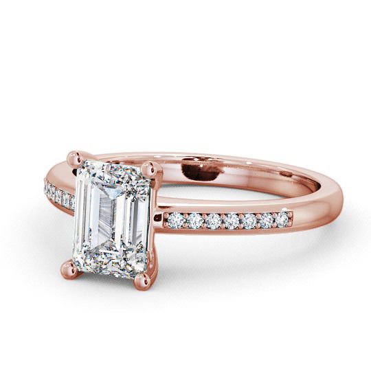  Emerald Diamond Engagement Ring 9K Rose Gold Solitaire With Side Stones - Tealby ENEM7S_RG_THUMB2 