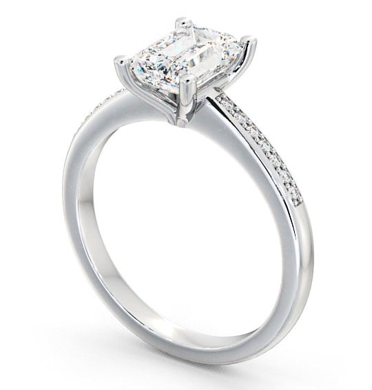 Emerald Diamond Sleek Design Engagement Ring 18K White Gold Solitaire with Channel Set Side Stones ENEM7S_WG_THUMB1 