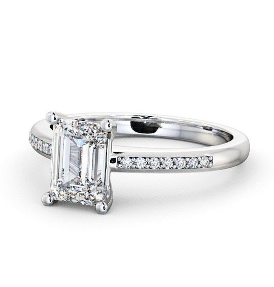 Emerald Diamond Sleek Design Engagement Ring 18K White Gold Solitaire with Channel Set Side Stones ENEM7S_WG_THUMB2 