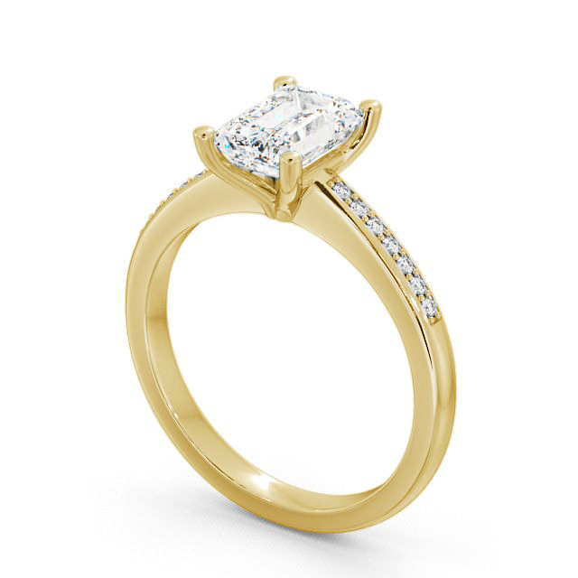 Emerald Diamond Engagement Ring 18K Yellow Gold Solitaire With Side Stones - Tealby ENEM7S_YG_SIDE