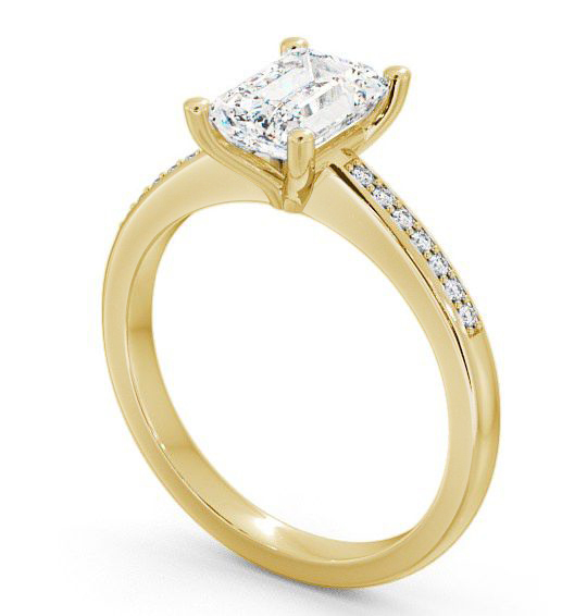 Emerald Diamond Sleek Design Engagement Ring 9K Yellow Gold Solitaire with Channel Set Side Stones ENEM7S_YG_THUMB1