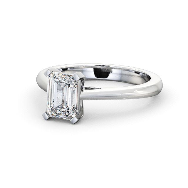 Emerald Diamond Engagement Ring 9K White Gold Solitaire - Belaugh ENEM8_WG_FLAT