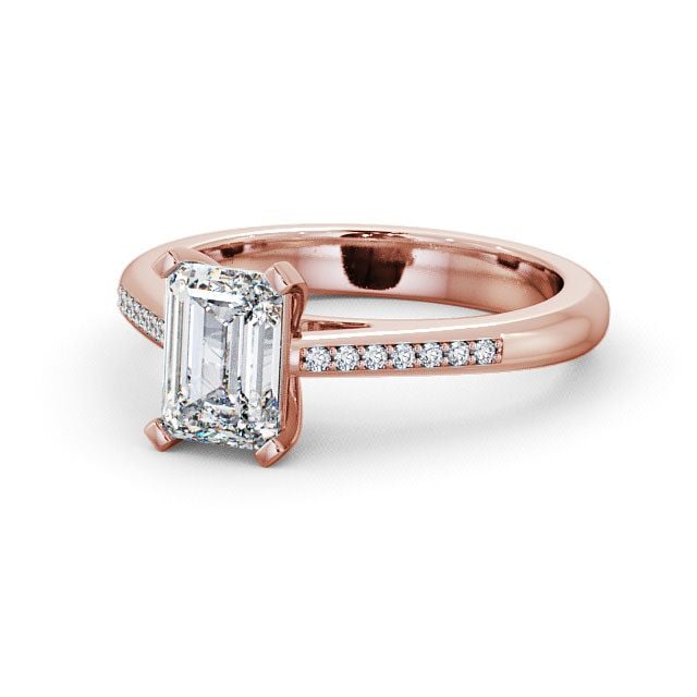 Emerald Diamond Engagement Ring 18K Rose Gold Solitaire With Side Stones - Barle ENEM8S_RG_FLAT