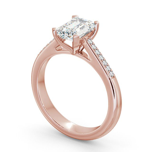 Emerald Diamond Engagement Ring 9K Rose Gold Solitaire With Side Stones - Barle ENEM8S_RG_SIDE
