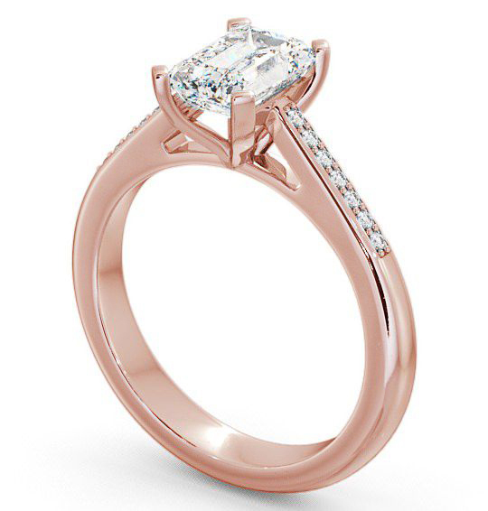 Emerald Diamond Engagement Ring 18K Rose Gold Solitaire With Side Stones - Barle ENEM8S_RG_THUMB1