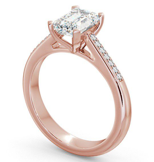 Emerald Diamond 4 Prong Engagement Ring 18K Rose Gold Solitaire with Channel Set Side Stones ENEM8S_RG_THUMB1