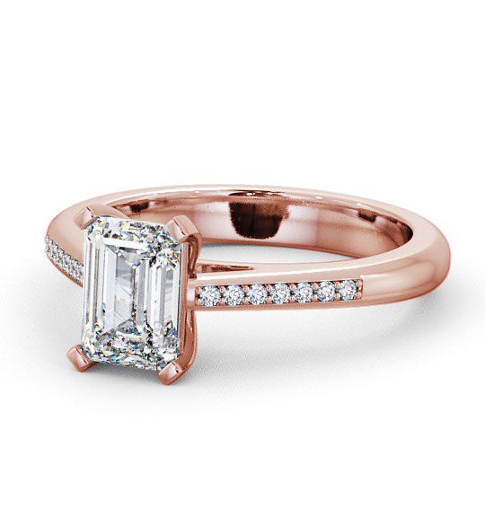  Emerald Diamond Engagement Ring 9K Rose Gold Solitaire With Side Stones - Barle ENEM8S_RG_THUMB2 