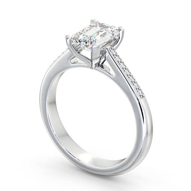 Emerald Diamond Engagement Ring Palladium Solitaire With Side Stones - Barle