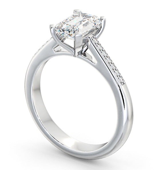 Emerald Diamond Engagement Ring Palladium Solitaire With Side Stones - Barle ENEM8S_WG_THUMB1