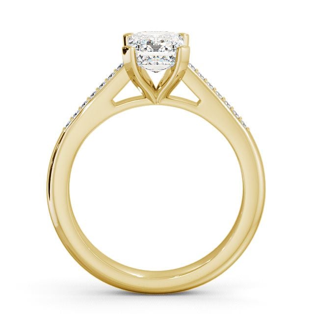 Emerald Diamond Engagement Ring 9K Yellow Gold Solitaire With Side Stones - Barle ENEM8S_YG_UP