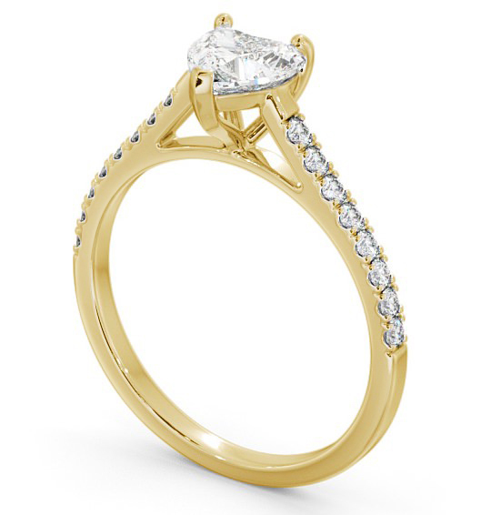 Heart Diamond 3 Prong Engagement Ring 18K Yellow Gold Solitaire with Channel Set Side Stones ENHE14_YG_THUMB1