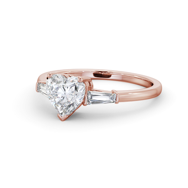 Heart Diamond Engagement Ring 9K Rose Gold Solitaire With Side Stones - Buxtine ENHE15S_RG_FLAT