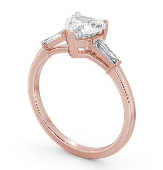 Heart Diamond Engagement Ring 9K Rose Gold Solitaire with Tapered Baguette Side Stones ENHE15S_RG_THUMB1