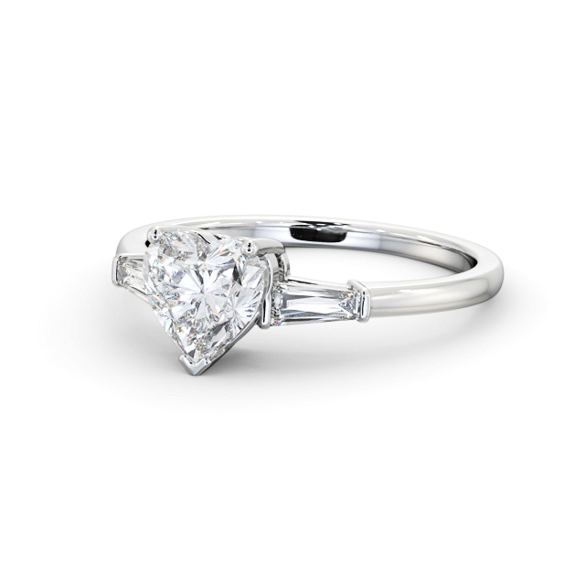 Heart Diamond Engagement Ring 18K White Gold Solitaire With Side Stones - Buxtine ENHE15S_WG_FLAT