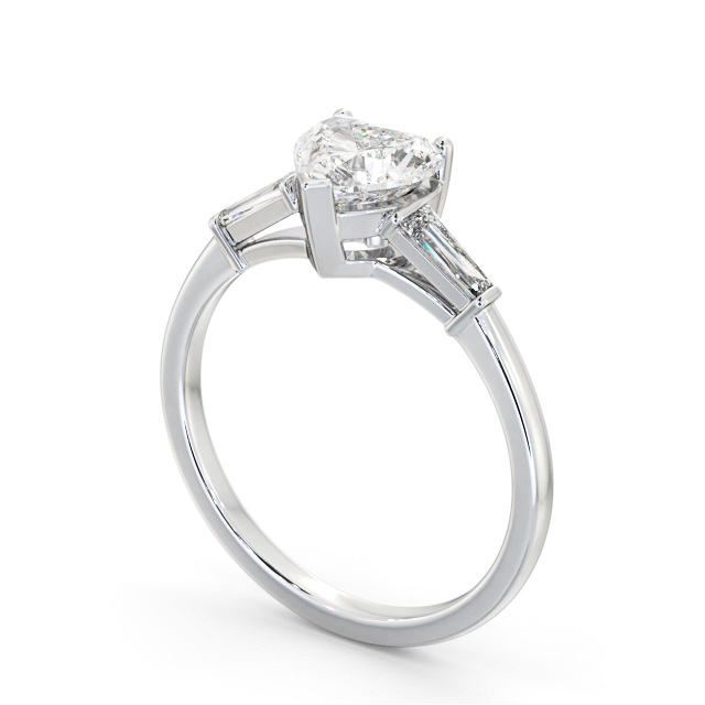 Heart Diamond Engagement Ring 18K White Gold Solitaire With Side Stones - Buxtine ENHE15S_WG_SIDE
