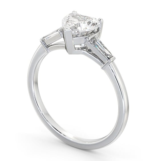 Heart Diamond Engagement Ring 9K White Gold Solitaire with Tapered Baguette Side Stones ENHE15S_WG_THUMB1