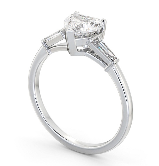 Heart Diamond Engagement Ring 18K White Gold Solitaire with Tapered Baguette Side Stones ENHE15S_WG_THUMB1