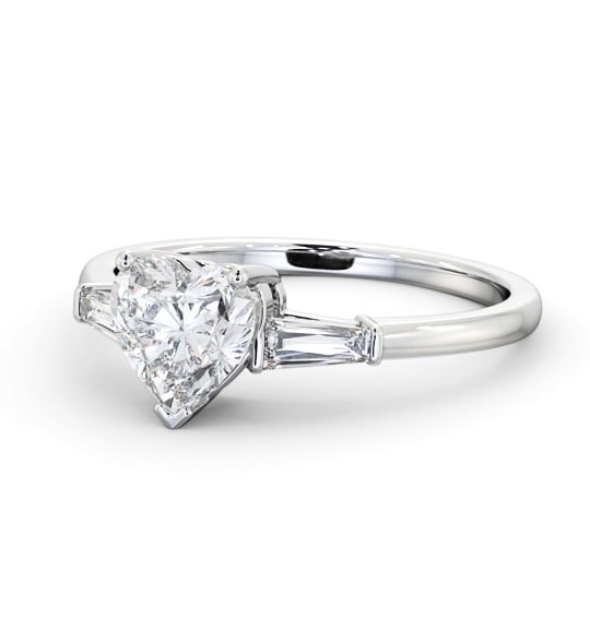 Heart Diamond Engagement Ring 18K White Gold Solitaire with Tapered Baguette Side Stones ENHE15S_WG_THUMB2 