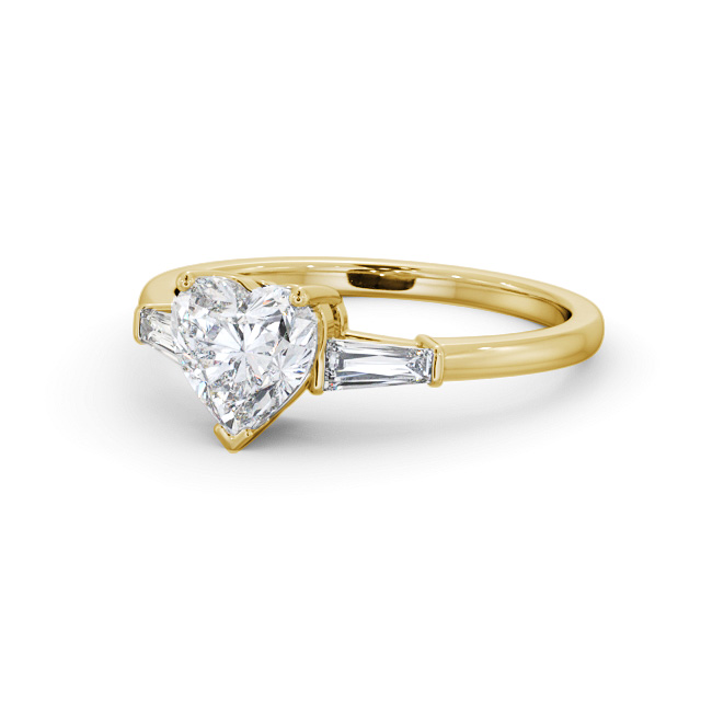 Heart Diamond Engagement Ring 9K Yellow Gold Solitaire With Side Stones - Buxtine ENHE15S_YG_FLAT