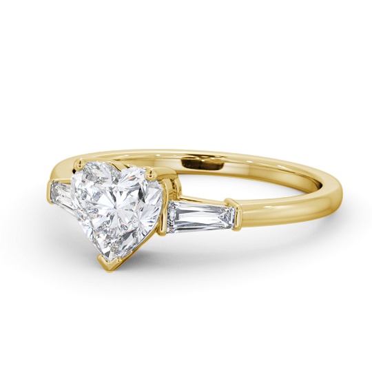 Heart Diamond Engagement Ring 18K Yellow Gold Solitaire with Tapered Baguette Side Stones ENHE15S_YG_THUMB2 