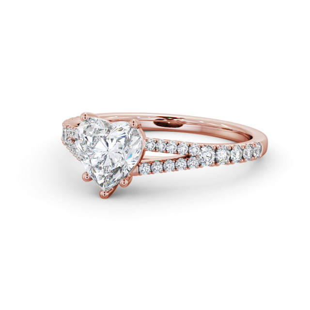 Heart Diamond Engagement Ring 18K Rose Gold Solitaire With Side Stones - Alberto ENHE16S_RG_FLAT