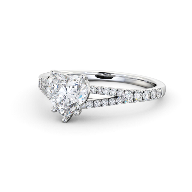 Heart Diamond Engagement Ring 18K White Gold Solitaire With Side Stones - Alberto ENHE16S_WG_FLAT