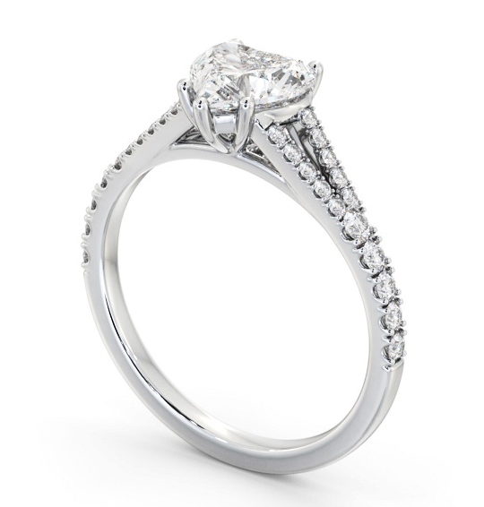 Heart Diamond Split Band Engagement Ring Platinum Solitaire with Channel Set Side Stones ENHE16S_WG_THUMB1