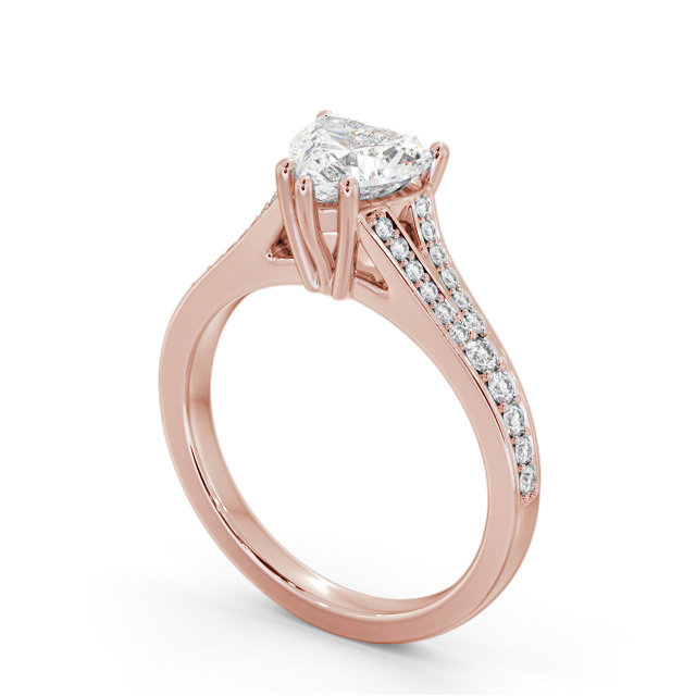 Heart Diamond Engagement Ring 18K Rose Gold Solitaire With Side Stones - Cottrell ENHE17S_RG_SIDE