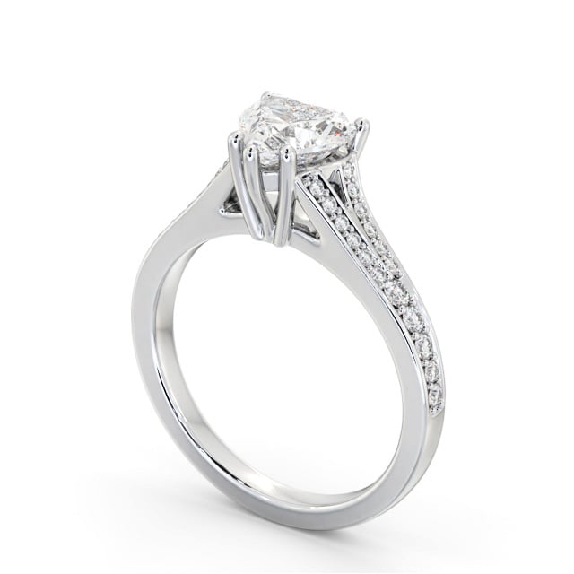 Heart Diamond Engagement Ring 18K White Gold Solitaire With Side Stones - Cottrell ENHE17S_WG_SIDE