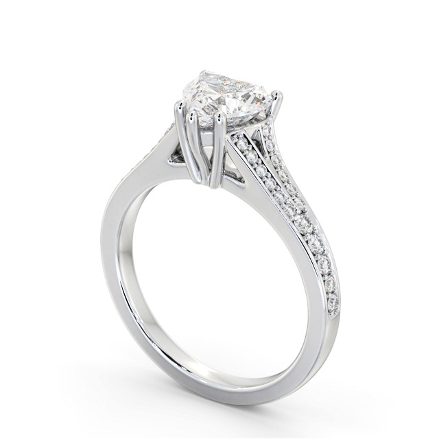 Heart Diamond Engagement Ring 9K White Gold Solitaire With Side Stones - Cottrell ENHE17S_WG_SIDE