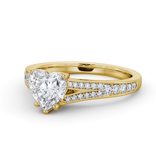  Heart Diamond Engagement Ring 18K Yellow Gold Solitaire With Side Stones - Cottrell ENHE17S_YG_THUMB2 