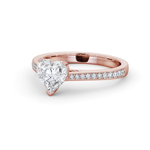 Heart Diamond Engagement Ring 18K Rose Gold Solitaire With Side Stones - Arlo ENHE18S_RG_FLAT