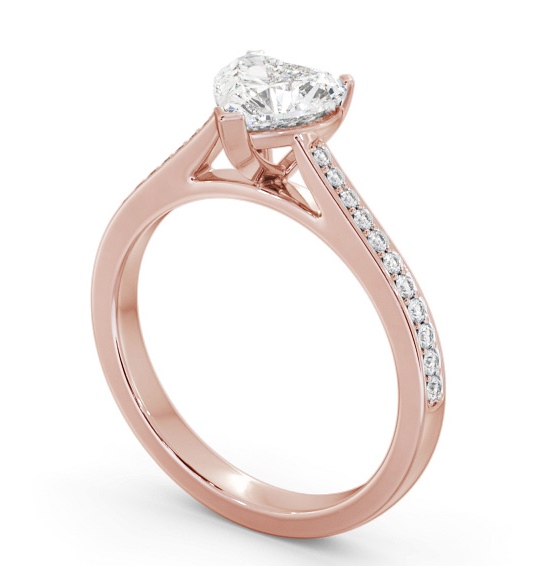 Heart Diamond 3 Prong Engagement Ring 9K Rose Gold Solitaire with Channel Set Side Stones ENHE18S_RG_THUMB1