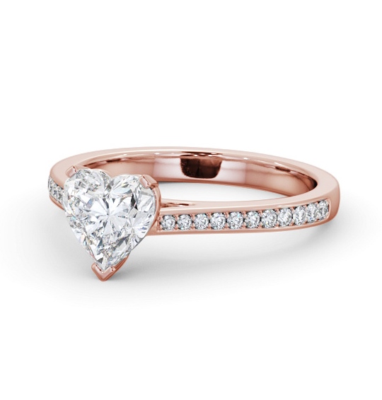 Heart Diamond 3 Prong Engagement Ring 18K Rose Gold Solitaire with Channel Set Side Stones ENHE18S_RG_THUMB2 