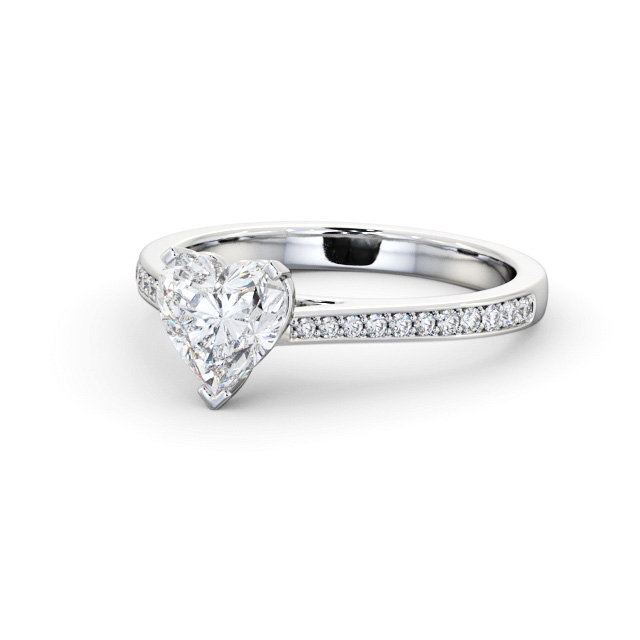 Heart Diamond Engagement Ring 18K White Gold Solitaire With Side Stones - Arlo ENHE18S_WG_FLAT