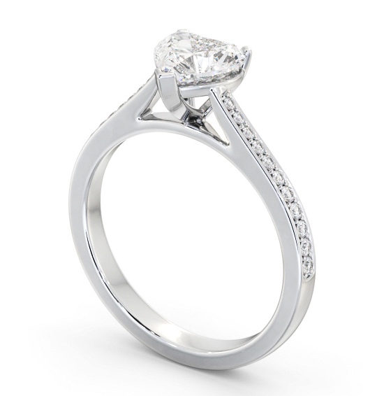 Heart Diamond 3 Prong Engagement Ring 18K White Gold Solitaire with Channel Set Side Stones ENHE18S_WG_THUMB1