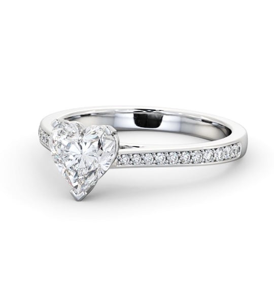 Heart Diamond 3 Prong Engagement Ring 18K White Gold Solitaire with Channel Set Side Stones ENHE18S_WG_THUMB2 