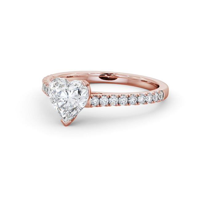 Heart Diamond Engagement Ring 18K Rose Gold Solitaire With Side Stones - Candide ENHE19S_RG_FLAT