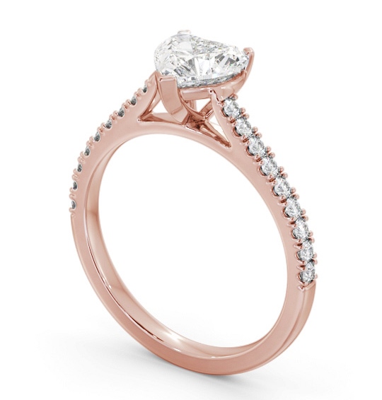 Heart Diamond 3 Prong Engagement Ring 9K Rose Gold Solitaire with Channel Set Side Stones ENHE19S_RG_THUMB1