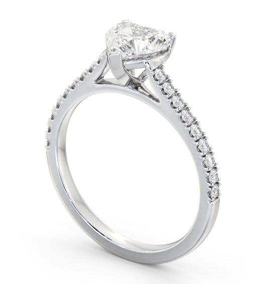  Heart Diamond Engagement Ring 18K White Gold Solitaire With Side Stones - Candide ENHE19S_WG_THUMB1 