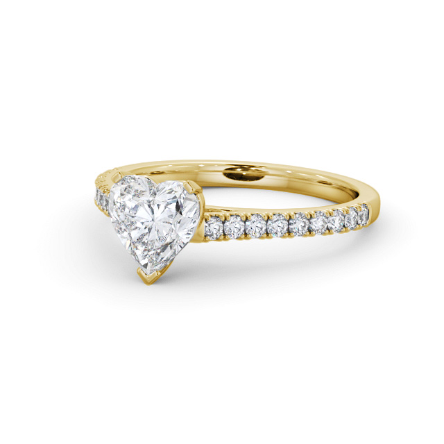 Heart Diamond Engagement Ring 9K Yellow Gold Solitaire With Side Stones - Candide ENHE19S_YG_FLAT