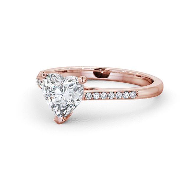 Heart Diamond Engagement Ring 18K Rose Gold Solitaire With Side Stones - Astbury ENHE1S_RG_FLAT