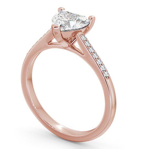 Heart Diamond Classic 3 Prong Engagement Ring 18K Rose Gold Solitaire with Channel Set Side Stones ENHE1S_RG_THUMB1 
