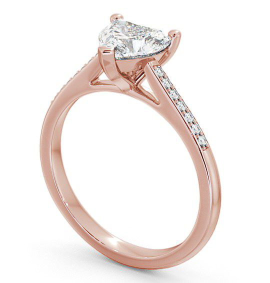 Heart Diamond Classic 3 Prong Engagement Ring 9K Rose Gold Solitaire with Channel Set Side Stones ENHE1S_RG_THUMB1