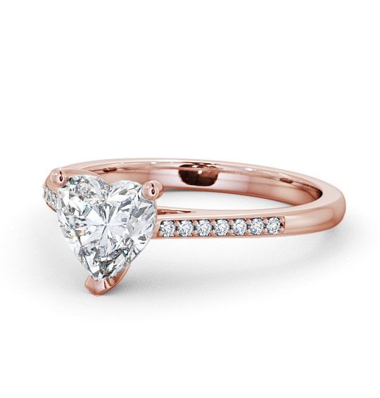 Heart Diamond Classic 3 Prong Engagement Ring 18K Rose Gold Solitaire with Channel Set Side Stones ENHE1S_RG_THUMB2 